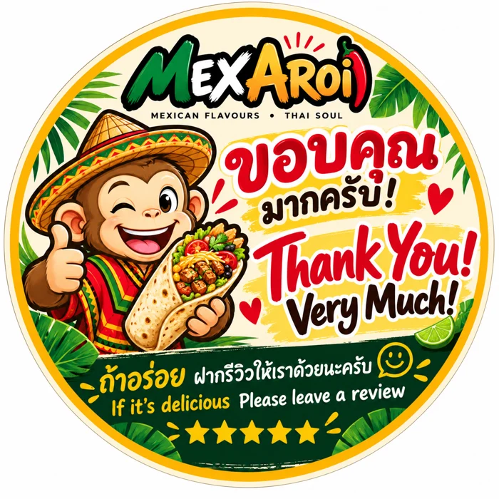 Mex Aroi monkey mascot, existing thank-you artwork